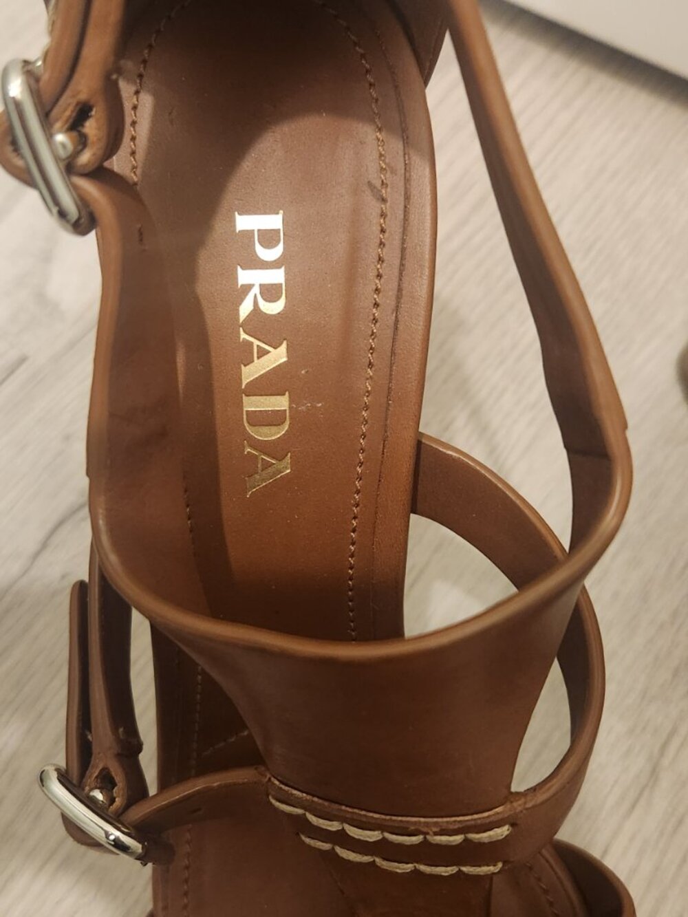 T Strap Brown Prada Sandals - Picture 3 of 6